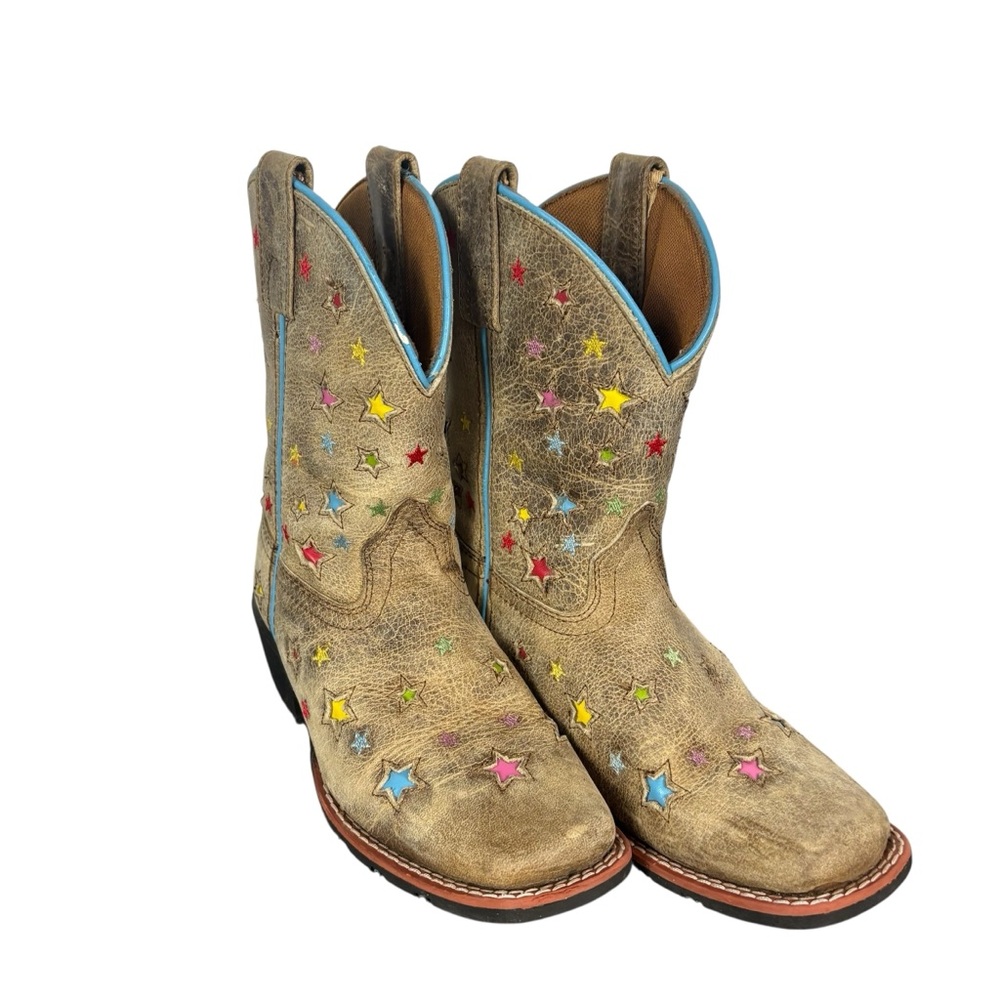 Dan Post Kids Boots Starlette Brown Multi Color Star Square Toe Size 1.5D